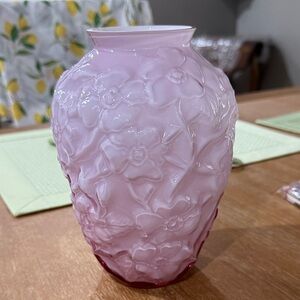 Fenton Dogwood  Pink Floral Embossed Glass Vase with Raised Blossom Design